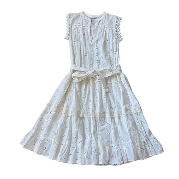 BELL Alicia Bell White Eyelet Lace Tiered Midi Dress - Picture 1 of 10
